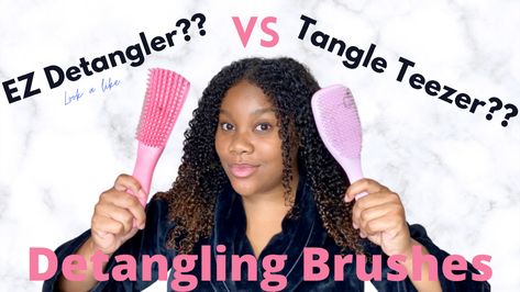 Been trying to find a brush to detangle your curls? Check out my review!  #curls #curlyhair #naturalhair #detanglingbrushes Styling Curly Hair With Denman Brush, How To Use Denman Brush Curls, How To Use The Denman Brush On Curly Hair, Curly Hair Routine Denman Brush, Tangle Teezer Wet Detangler, Tangle Teezer, Detangling Brush, Relaxed Hair, Tangled