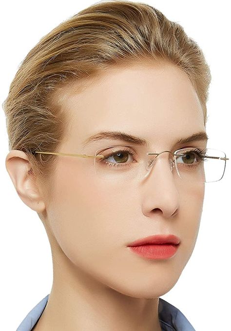 Semi Rimless Glasses Women, Semi Rimless Glasses, Grey Hair And Glasses, Gold Glasses, Rimless Glasses, Fashion Eye Glasses, Color Lenses, Spring Hinge, Womens Glasses