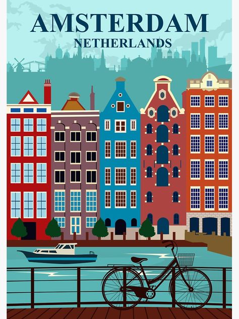 Unique Amsterdam stickers featuring millions of original designs created and sold by independent ar... Cycling Animation, Amsterdam Map Illustration, Unique Amsterdam, Amsterdam Stickers, Amsterdam Illustration, Amsterdam Wallpaper, Amsterdam Poster, Amsterdam Map, Amsterdam Vintage