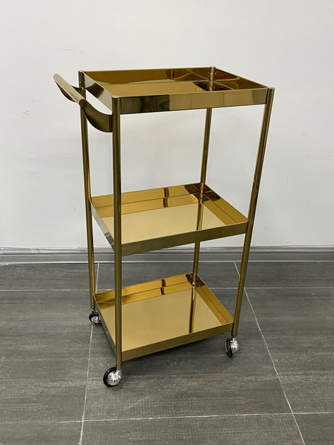 Gold beauty salon trolley Spa Cart, Gold Beauty Salon, Hairdressing Equipment, Salon Trolley, Suite Ideas, Cart With Wheels, Gold Tray, Lash Room, Future Apartment Decor