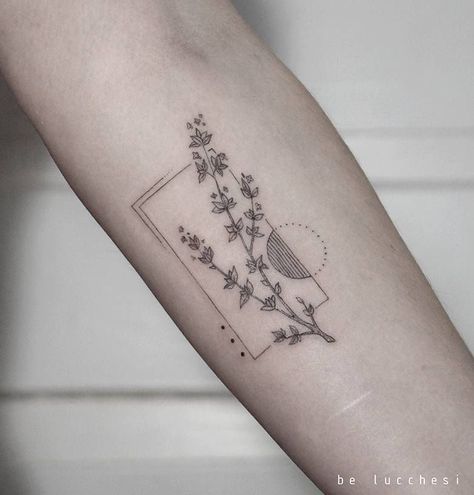 Thyme Flower Tattoo, Thyme Tatoos, Easy To Hide Tattoos, Minimalist Line Tattoo, Thyme Flower, Bamboo Tattoo, Framed Tattoo, Muster Tattoos, Inspiration Tattoos