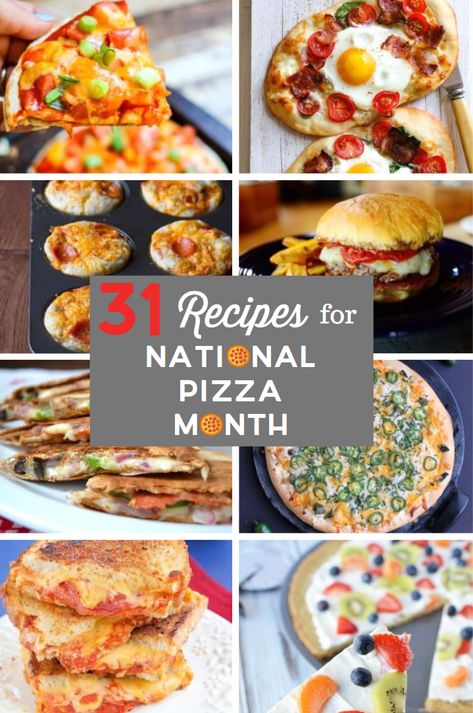 October is National Pizza Month, which is a holiday I can get behind! I've got 31 variations on pizza so you can celebrate every day this month! via @southernsavers Pizza Variations, National Pizza Month, Zucchini Pizza Boats, Almond Flour Pizza Crust, Pizza Monkey Bread, Pepperoni Bread, Pizza Soup, Chicken Crust Pizza, Pizza Grilled Cheese