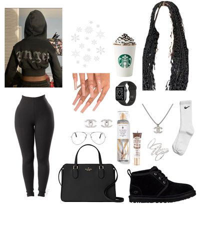 Leggings Outfit Black Women, Girls Sneakers Outfit, Goddess Box Braids, Black Leggins, Chic Black Outfits, Cc Earrings, Cute Outfits With Leggings, Black Leggings Outfit, Hype Clothing