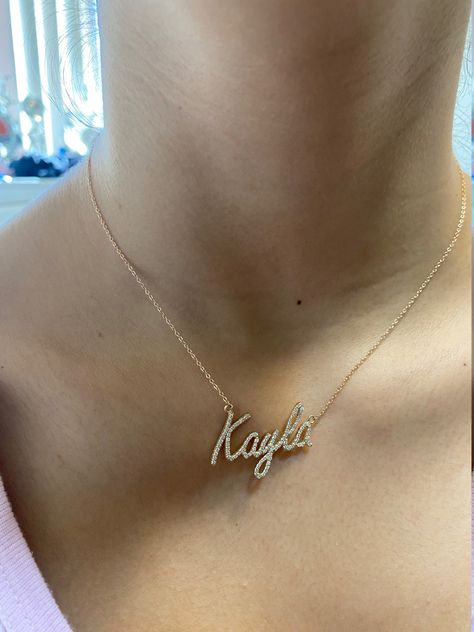 Small Diamond Necklace, Diamond Name Necklace, Name Plate Necklace, Real Gold Chains, Fancy Jewelry Necklace, Diamond Initial Necklace, Necklace Name, Initial Name, Gold Name Necklace