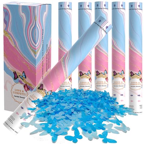 Gender Reveal | Gender reveal confetti cannon | Wedding popper | For LOVE and CONFETT Butterfly Gender Reveal, Confetti Cannon Wedding, Gender Reveal Confetti Cannon, Gender Reveal Confetti, Confetti Cannon, Confetti Gender Reveal, Pregnancy Gender Reveal, Gender Reveal Party Supplies, Confetti Poppers