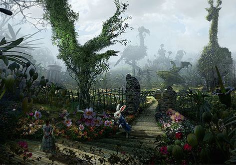 Tim Burton's Alice in Wonderland - The Decorologist Alice In Wonderland Background, Zombie Tsunami, Alice In Wonderland Garden, Alice In Wonderland Pictures, Alice In Wonderland Aesthetic, Animation Disney, Rabbit Painting, I Love Cinema, Sweeney Todd