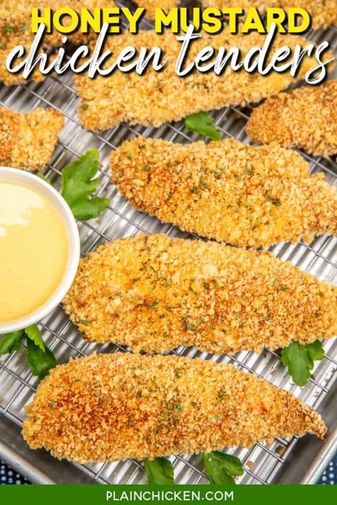 Honey Mustard Chicken Recipe - tender chicken tenderloins coated in a mouthwatering blend of Dijon mustard, sweet honey, and a hint of cayenne for the perfect balance of savory and sweet. Crispy panko breadcrumbs seasoned with smoked paprika and garlic powder add a satisfying crunch to every bite. Easy to make and sure to impress, this dish is perfect for busy weeknights or weekend gatherings. Healthy Breaded Chicken, Baked Buttermilk Chicken, Honey Mustard Chicken Recipes, Crusted Chicken Breast, Panko Chicken, Chicken Shawarma Recipe, Oven Baked Chicken Breasts, Breaded Chicken Breast, Easy Chicken Breast