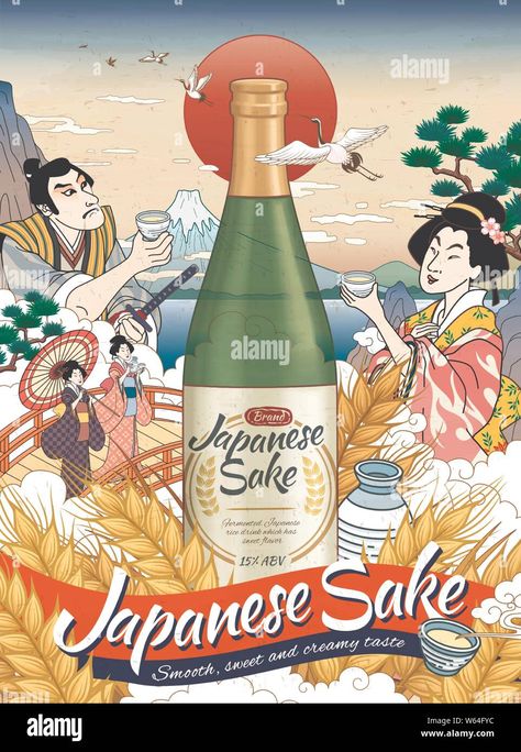 Ukiyo e style Japanese sake ads with people drinking rice wine Stock Vector Image & Art - Alamy People Drinking, Japanese Drinks, Japanese Sake, Japanese Sweet, Japanese Rice, Video Production Company, Rice Wine, Style Japanese, Ukiyo E