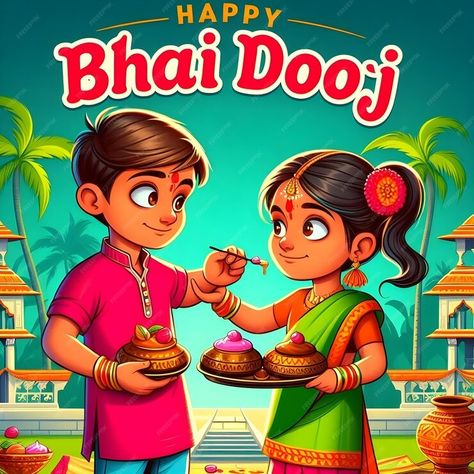 A poster for a happy bhai dooj couple with a tray of food | Premium AI-generated image Bhai Dooj Wallpaper, Bhai Dooj Background, Bhai Dooj Creative, Bhau Beej, Bhai Dooj Post, Bhai Tika, Tray Of Food, Happy Bhai Dooj, Bhai Dooj