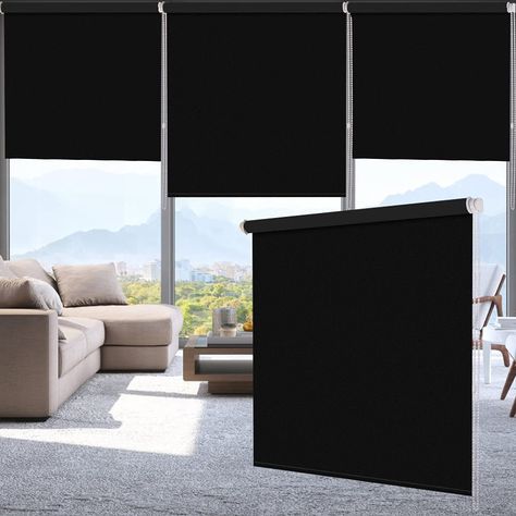 PRICES MAY VARY. [ 100% BLACKOUT ] LUCKUP Roller shades blind, blocking 100% sunlight. Our Blackout window blinds not only protect the privacy of you and your family, but also protect your furnitures. Our shade blind features a simple & modern look suitable for various decoration styles. [ EXCELLENT MATERIAL ] The roller blinds Roller shade is 100% Polyester Fabric +Reinforce Thermal Insulated Coating. This material balances the temperature, maintains the indoor temperature during the summer, an Black Venetian Blinds Living Rooms, Black Roller Shades, Roller Window Shades, Roller Blinds For Windows, Light Filtering Blinds, Window Blinds And Shades, Vinyl Blinds, Window Roller Shades, Blackout Roller Shades