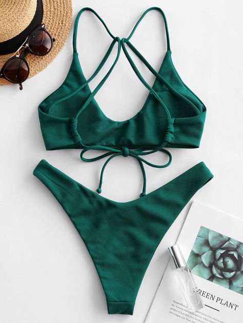 ZAFUL Textured Strappy High Leg Bikini Swimsuit  MEDIUM SEA GREEN , #Aff, #High, #Leg, #Strappy, #ZAFUL, #Textured #Ad Swimsuit 2024, Retro Bathing Suits, Zaful Bikinis, Swimsuits Outfits, Matching Swimwear, Hot Jeans, Cute Swimsuits, Cute Bikinis, Swimwear Outfit