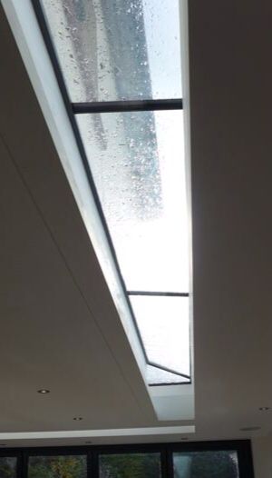 Sky light for a house in Surrey London, good use of natural light. Flat Roof Lights, Sage House, Sky Lights, Small House Elevation, Small House Elevation Design, Sky Light, Biophilic Design, Glass Partition, Elevation Design