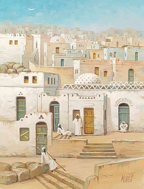 Baghdad Architecture, Nubian Houses, Nubian Architecture, Nubian Village, Egyptian Drawings, African House, Building Drawing, Architecture Concept Diagram, Architecture Design Drawing