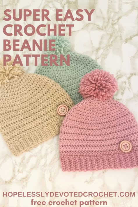 Beanie Hat Crochet Pattern, Beanie Pattern Free, Crochet Beanie Pattern Free, Crochet Hat With Brim, Beanie Hat Pattern, Easy Crochet Hat, Crochet Baby Beanie, Crochet Baby Hat Patterns, Crochet Toddler