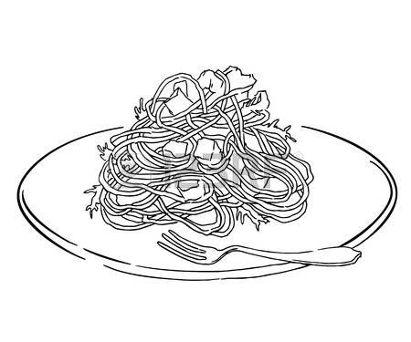 Cookbook Drawings, Pasta Drawing, Spaghetti Plate, Partner Tattoos, One Line Tattoo, Italian Cafe, Vector Sketch, Fresh Pasta, Line Tattoos