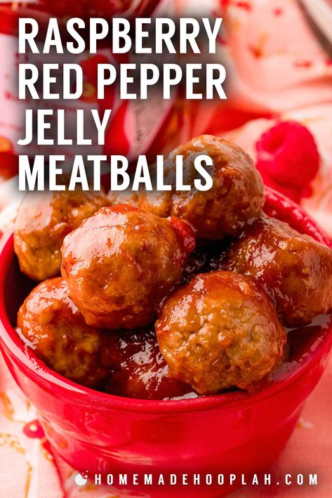 Chili Jelly Meatballs Crock Pot, Cherry Jalapeño Meatballs, Pioneer Woman Grape Jelly Meatballs, Hot Pepper Jelly Meatballs Crock Pot, Awesome Sauce Meatballs, Meatballs With Red Sauce, Boursin Cheese Red Pepper Jelly, Meatball Sauce Ideas, Food For A Party Crowd Pleasers