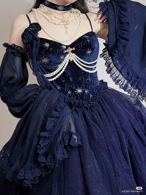 ً (@archivedlooks) on X Blue Sorceress Outfit, Space Themed Homecoming Dress, Blue Space Outfit, Under The Stars Prom Dresses, Moon Aesthetic Clothing, Fantasy Astronomy Aesthetic Outfits, Celestial Dress Aesthetic, Dark Blue Star Dress, Celestial Goth Outfit