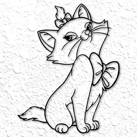 Marie From The Aristocats, Marie Disney Tattoo, Marie Tattoo Aristocats, Marie Aristocats Tattoo, Minimalista Disney, Aristocats Tattoo, Marie Tattoo, Marie From Aristocats, Wall Art Cartoon