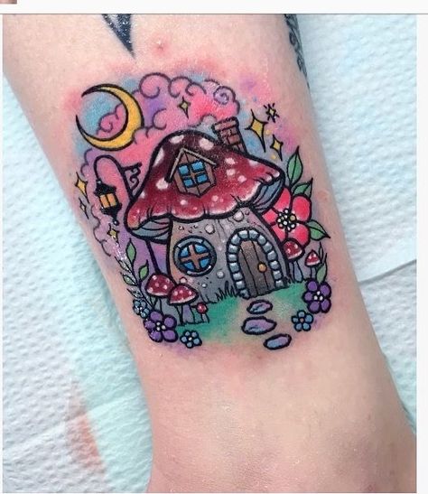 Colorful Horror Tattoo, Colorful Mushroom Tattoo, Cute Mushroom Tattoos, Bright Tattoos For Women, Tattoos Eagle, Tattoos Mermaid, Tattoos Owl, Tattoos Foot, Tattoos Quote