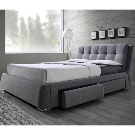 Tufted Design Upholstered Storage Bed with Pillow Top Headboard (Queen Size Bed), Grey Grey Storage Bed, California King Platform Bed, Upholstered Bed With Storage, Upholstered Storage Bed, Fabric Bed Frame, King Storage Bed, Sophisticated Bedroom, Cal King Bedding, Underbed Storage