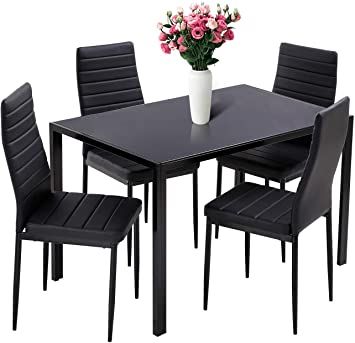 Takefuns 5 Piece Dining Set, Bar Table Set for 4, Bar Table with 4 Bar Stools, Industrial for Kitchen/Living Room/Bar/Restaurant, Natural Wood+White Dining Room Table Chairs, Tempered Glass Table Top, Dinette Sets, Kitchen Dining Table, Small Space Kitchen, Table Kitchen, Dining Table Set, Table Black, Selling Furniture