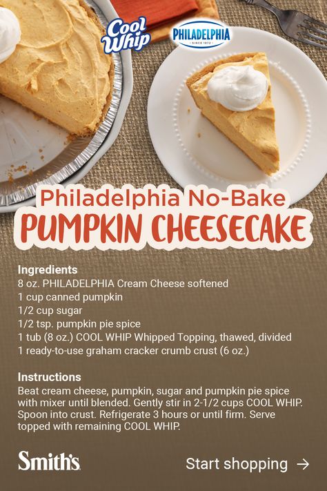 No Bake Sweet Potato Cheesecake, Cream Cheese No Bake, No Bake Pumpkin, Halloween Breakfast, No Bake Pumpkin Cheesecake, No Bake Pumpkin Pie, Recipes Pumpkin, Philadelphia Cream Cheese, Pumpkin Recipes Dessert