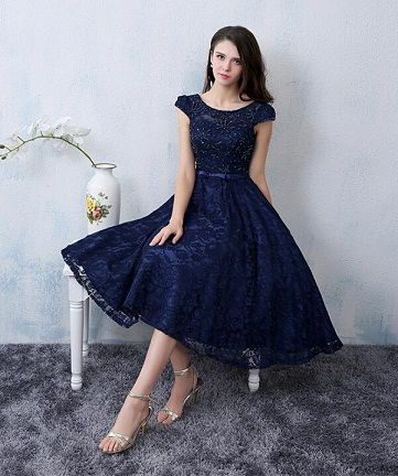 Party Wear One-Piece Dress Knee Length Knee Length One Piece, One Piece Dress Knee Length, Navy Party Dress, Knee Length Cocktail Dress, Cocktail Dresses Online, 파티 드레스, Long Sleeve Cocktail Dress, Lace Party Dresses, Dress Knee Length