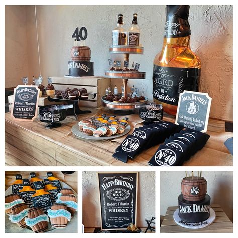 Jack Daniels Erik Church themed 40th birthday party. Whiskey theme. Mens party. Better with age. Man 45 Birthday Party, 40birthday Party Ideas For Men, Man 40 Birthday Party Ideas, 60 Birthday Party Theme For Men, Whiskey Party Decorations Diy, Classic Man Themed Birthday Party, Vintage Man Birthday Party, 33 Birthday Party Ideas Man, Birthday Party Men Decoration