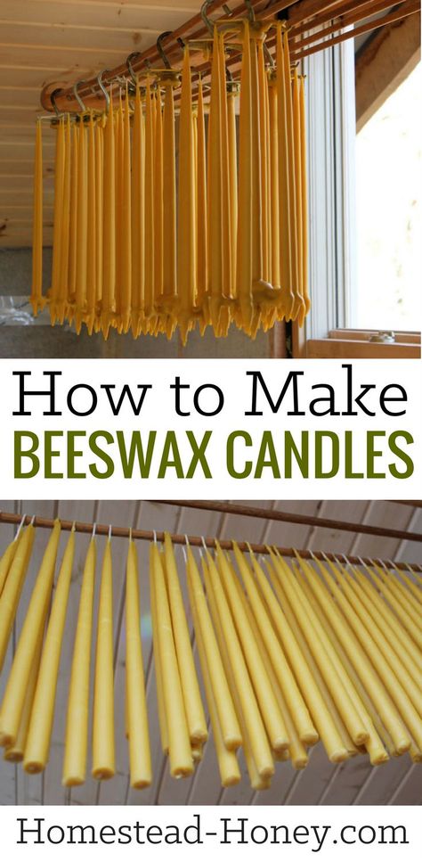 Love to light your home with beeswax candles? Learn more about the process of making beeswax candles at home. They are surprisingly easy to make! | Homestead Honey #candlemaking #beeswaxcandles Making Beeswax Candles, Honey Hive, Candles At Home, Beeswax Taper Candles, Beeswax Tapers, Homesteading Skills, Self Sufficiency, Self Sufficient, Homemade Candles