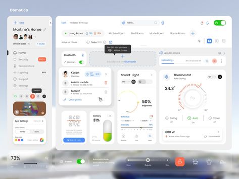 Smart Home Kit UI by Bogdan Falin for QClay on Dribbble Ux Dashboard, Home Dashboard, Smart Home Dashboard, Social App Design, House App, Smart House, Dashboard Ui, Smart Home Design, Web Ui Design