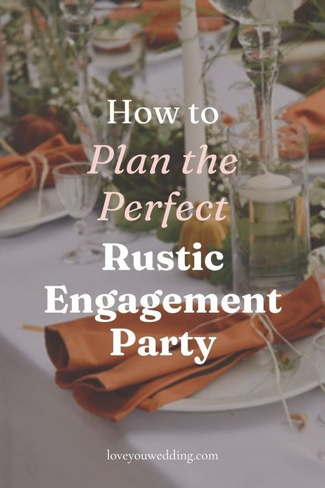 25 rustic engagement party ideas for your fall engagement party! If you're looking for inspiration for your rustic fall engagement party, you've come to the right place. Our guide is your ultimate resource for ideas and tips on how to choose the best rustic engagement party decorations, centerpieces, décor, invitations, and more. Whether you're planning a small gathering or a big bash, our tips will help you make your fall engagement party a success. Engagement Party Venue Ideas, Rustic Engagement Party Ideas, Engagement Party Menu, Party Decorations Centerpieces, Fall Engagement Party, Engagement Party Centerpieces, Small Engagement Party, Rustic Engagement Party, Engagement Party Rustic