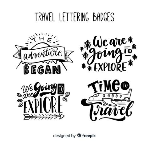 Collection of lettering travel badges Free Vector Typography Words, Chinese Typography Design, Calligraphy Chinese, Lettering Stickers, Typography Wallpaper, Typography Tutorial, Chinese Fonts Design, Typography Design Font, Logo Design Inspiration Vintage