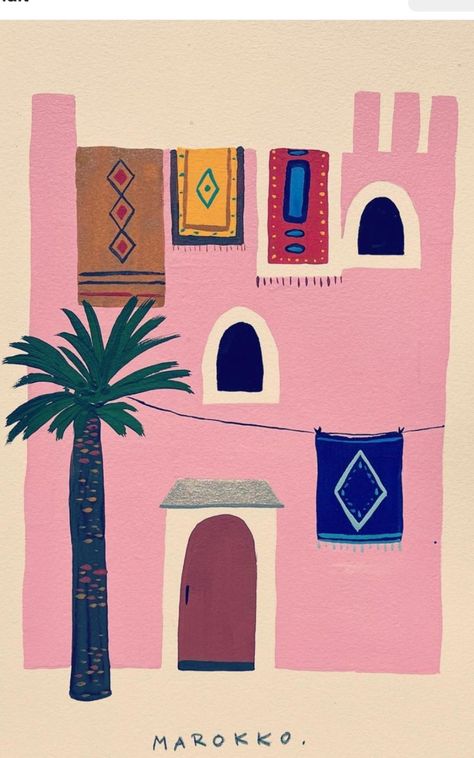 Easy Drawing For Painting, Marrakesh Illustration, Morocco Illustration, Arabic Illustration, Marrakech Design, Marrakech Walls, Art Marocain, Morocco Art, Morocco Aesthetic