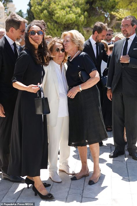 Greek royal family put on a sombre display at Prince Michael of Greece and Denmark's burial service in Athens | Daily Mail Online Noble People, Prince Paul, Queen Sofía Of Spain, Greek Royalty, Greek Royal Family, Marie Chantal, Black Attire, Tennis Match, Princess Alexandra