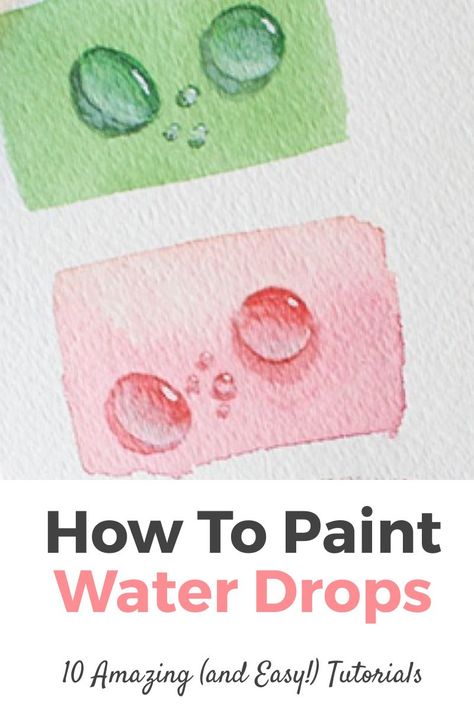 Intermediate Watercolor Tutorials, Water Drop Watercolor, Water Drops Painting, Water Drop Painting, Watercolor Drops, Watercolor Droplets, Watercolor Water Drops, Rain Watercolor Painting Easy, Painting Water Drops