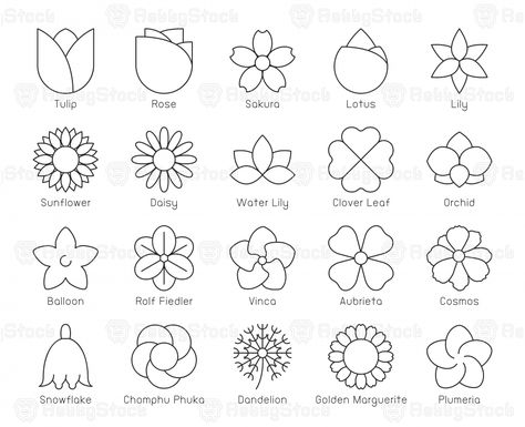 Single Flower Drawing Simple, Simple Flower Shapes To Draw, Simplified Flower Drawing, Small Flower Doodles Simple, Outline Of Flowers Simple, Tiny Flower Design, Small Flower Clipart, Lotus Tattoo Design, Flower Pattern Drawing