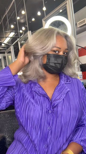 Grey Hair Color On Black Women, Gray Dyed Hair Black Women, Sliver Highlight Hair, Silver Blonde Hair Black Women, Grey Hair On Black Women, Grey Dyed Hair Black Women, Ash Blonde Black Women Natural Hair, Grey Hair Color Black Women, Silver Hair On Black Women