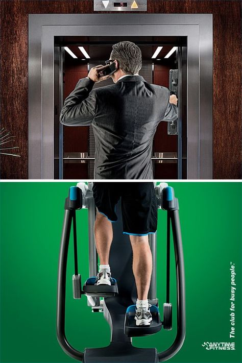 Anytime Fitness: Elevator | Ads of the World™ Gym Advertising, Fitness Flyer, Creative Advertising Campaign, Publicidad Creativa, Anytime Fitness, Social Media Design Inspiration, Gym Design, Creative Posters, Creative Ads