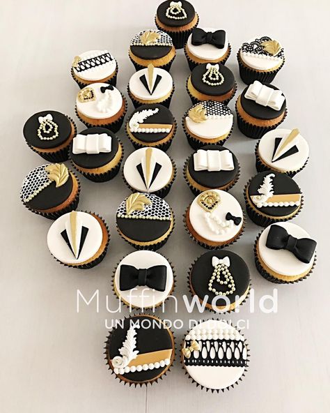 Gatsby Cupcakes Ideas, Great Gatsby Cupcakes, 20s Theme, Theme Cupcakes, 1920's Wedding, Harlem Nights, Great Gatsby Party, 1920s Wedding, Gatsby Party