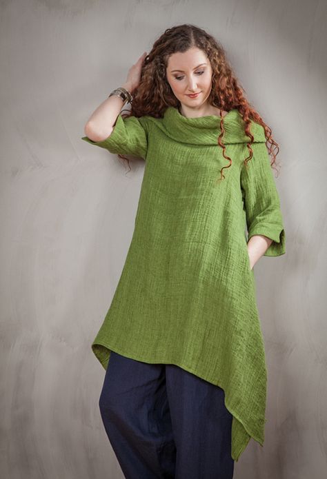 Paris Tunic in green linen £265. Oversized Green Summer Tunic, Oversized Long Sleeve Lagenlook Tunic, Bohemian Linen V-neck Tunic, Green Tunic, Oversized V-neck Lagenlook Top, Spring V-neck Lagenlook Tunic, Lagenlook Style, Advanced Style, Linen Dresses