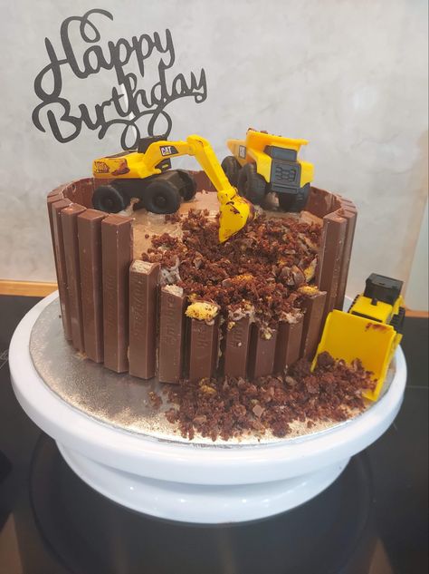 Chocolate digger cake Digger Cake Construction Birthday, Chocolate Construction Cake, Digging Two Birthday Cake, Chocolate Digger Cake, Digger 2nd Birthday Cake, Construction Chocolate Cake, Im Digging Being 2 Birthday Cake, Chocolate Digger Birthday Cake, Sponge Cake Decoration