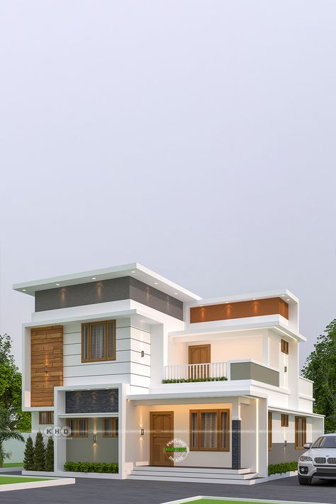 Flat Roof Home Exterior Design: Modern Elegance and Functionality Latest Roofing Design, Flat Home Design, Home Design Ideas Exterior Modern, Elevation Texture Design, Home Color Exterior, Home Elevations Modern, Roof Styles Design, Kerala Home Design Modern, Simple House Elevation