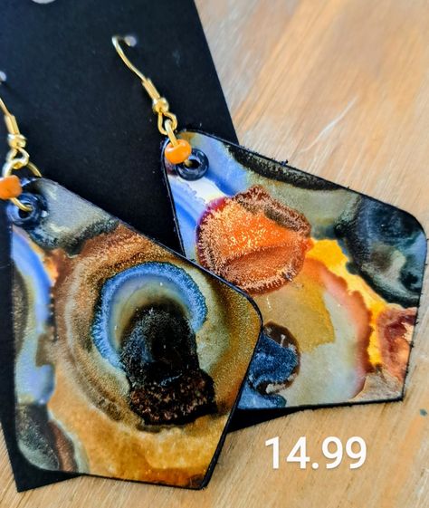 Cardboard Earrings, Yupo Paper Alcohol, Alcohol Ink Jewelry, Paper Jewellery, Alcohol Ink Crafts, Ink Crafts, Shell Crafts Diy, Yupo Paper, Mixed Media Jewelry