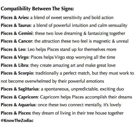 ♓️ #Pisces ♓️ #Astrology #WaterSigns #Horoscope... - Know The Zodiac | knowthezodiac Pisces Compatibility Chart, Pisces Relationship, Pisces Compatibility, Pisces Personality, Gemini And Pisces, Horoscope Compatibility, Pisces Traits, Pisces And Taurus, Emotional Needs