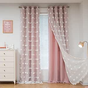 MYSKY HOME Pink Curtains for Living Room 84 Inches Long Pom Pom White Sheer Curtains for Girls Room Nursery Curtains Double Layer for Toddler Bedroom Grommet Room Darkening Window Panels 52 x 84 Inch Grandchildren Room Bedrooms, Pink Purple Nursery, Pastel And White Bedroom, Dusty Rose Pink Bedroom, 4 Panel Curtain Ideas, Curtains For Kids Bedroom, Pink Sage Nursery, Blush Pink Baby Nursery, Peach Orange Bedroom