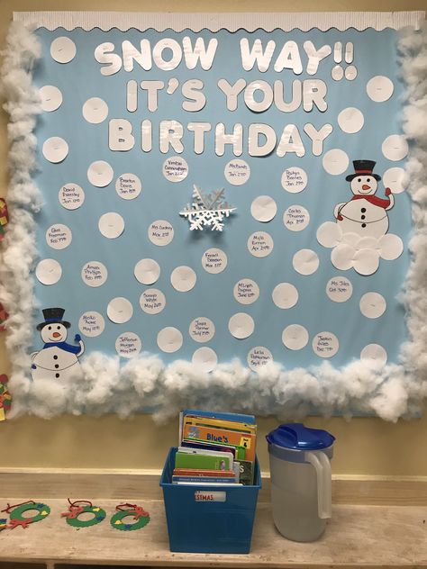 Winter Birthday Boards Preschool, January Daycare Bulletin Boards, January Birthday Board Ideas, January Classroom Decorations, December Birthday Board Ideas, Christmas Birthday Board, January Birthday Board, Winter Birthday Board Classroom, Christmas Birthday Wall Daycare