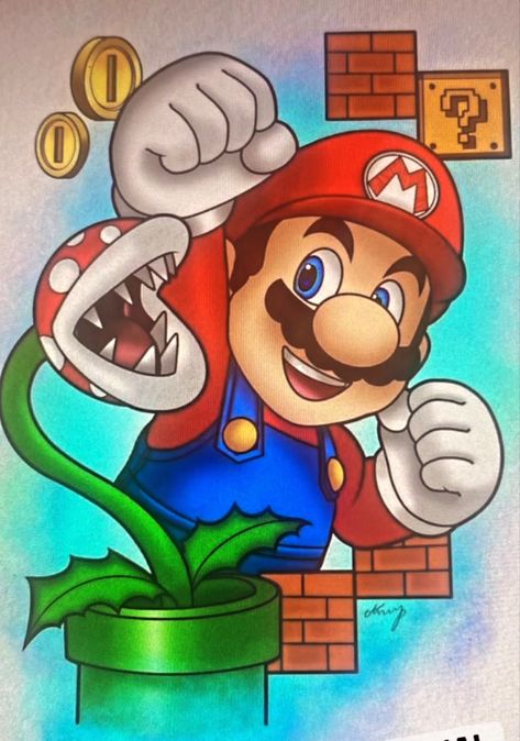 Mario Canvas Art, Mario Characters Painting, Super Mario Art Drawing, Mario Cartoon Drawing, Mario And Luigi Painting, Mario Drawing Ideas, Super Mario Sketch, Super Mario Bros Drawing, Mario Art Drawing