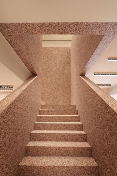 acne studios' flamed pink granite envelops beijing flagship store Acne Studio Store, Sandstone Facade, Red Sandstone Architecture, Glossier Flagship Store, Acne Studios Store, Acne Store, Granite Interior, Acne Studios Headquarters, Pink Granite