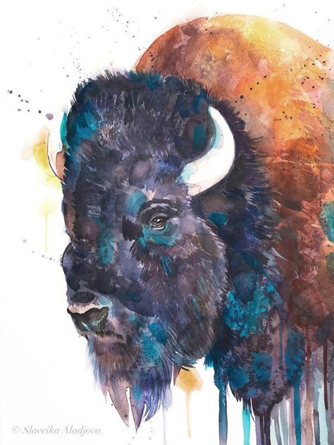 Original Art Color/Paint/Ink/Watercolor/Paper Painting, measuring: 44.45W x 59.69H x 0.25D cm, by: Slaveika Aladjova (Bulgaria). Styles: Realism, Fine Art, Modern, Abstract, Illustration. Subject: Animal. Keywords: Animal, Cow, America, Bison, American Bison, Wildlife. This Color/Paint/Ink/Watercolor/Paper Painting is one of a kind and once sold will no longer be available to purchase. Buy art at Saatchi Art. Bison Watercolor Painting, Bison Watercolor, Bison Artwork, Slaveika Aladjova, Buffalo Painting, Zoo Project, Bison Art, Buffalo Art, Animal Watercolor