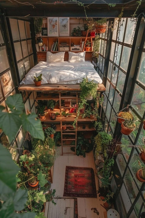 30 Unique Greenhouse Inspirations to Personalize Your Garden Greenhouse Chill Spot, Apartment Greenhouse Balcony, Greenhouse Guest Room, Greenhouse Decorating Ideas Interiors, Unique Greenhouse, Luxury Greenhouse, Tiny Greenhouse, Greenhouse Kitchen, Garden Decking